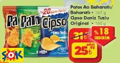 PATOS ACI BAHARATLI/ BAHARATLI 167 G CİPSO DENİZ TUZLU ORİGİNAL 150 G CİPS